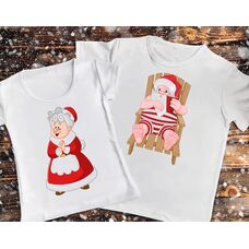 Парні футболки з принтом - Дід і Бабуся мороз -2