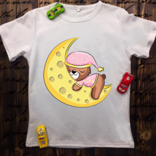 Детская футболка  с принтом -Спящий мишка на луне