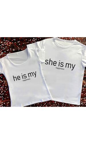 Парні футболки з принтом - She/He is my happiness