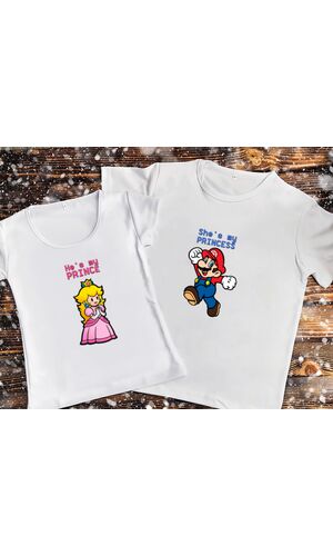 Парні футболки з принтом - Маріо та Принцеса