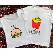 Парные футболки с принтом - Best Friends.Бургер и Фри