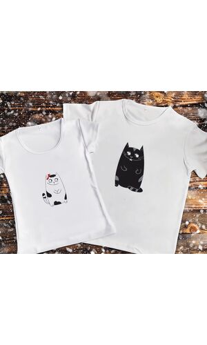 Парні футболки з принтом - Товстенькі котики