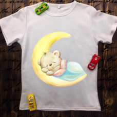 Детская футболка  с принтом -Мишка спит на месяце