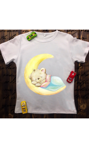 Дитяча футболка з принтом - Ведмедик спить на місяці