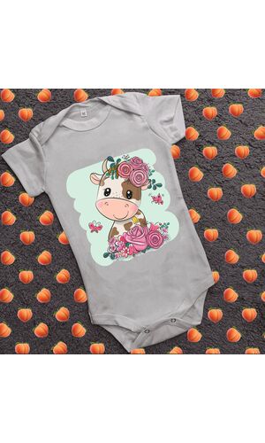 Дитячий боді з принтом - Маленька корівка з квітами
