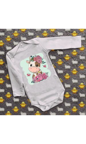 Дитячий боді з принтом - Маленька корівка з квітами