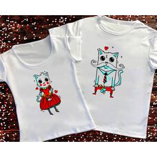 Парні футболки з принтом - Пара котів