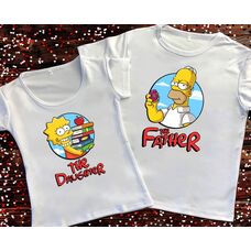 Парні футболки з принтом - Тато та дочка.Сімпсони