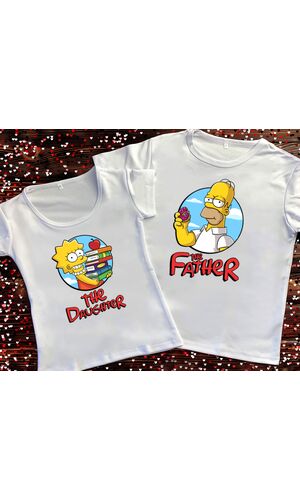Парні футболки з принтом - Тато та дочка.Сімпсони