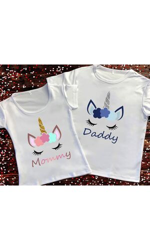 Парні футболки з принтом - Unicorn Daddy/Mommy