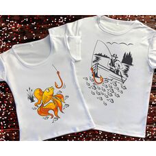 Парні футболки з принтом - Рибак та Золота рибка
