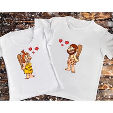 Парні футболки з принтом - Пара печерних людей