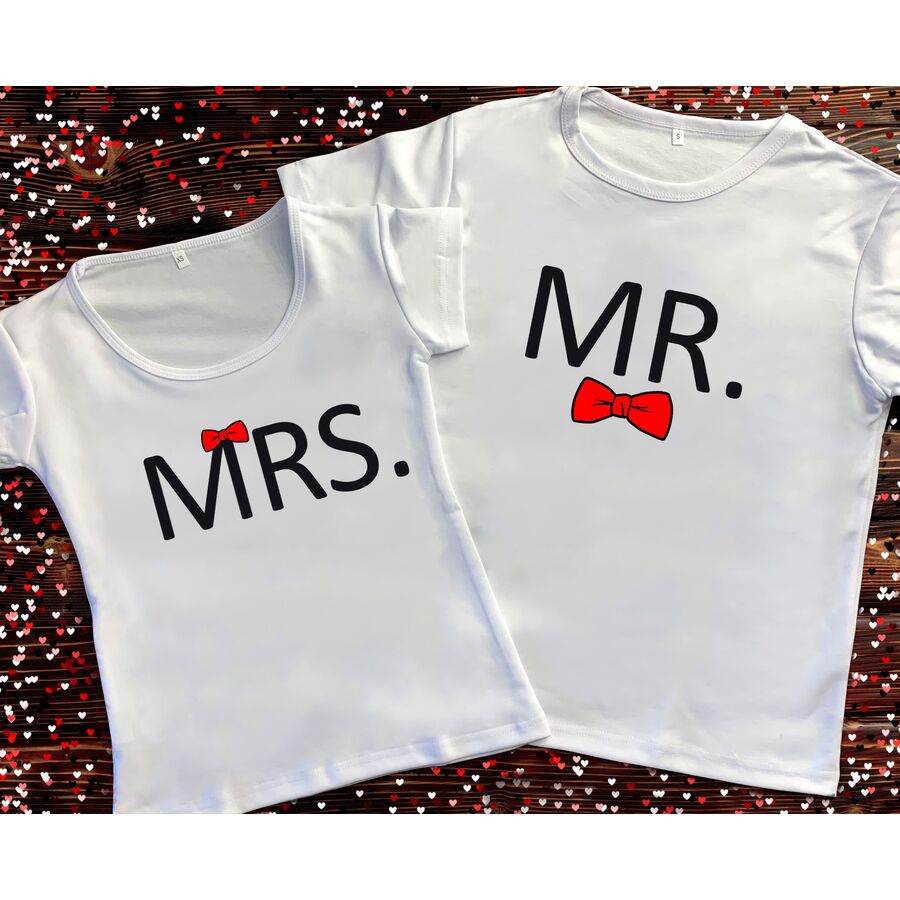 Парные футболки с принтом - Mrs/Mr