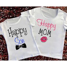 Парные футболки с принтом - Happy mom/Happy son