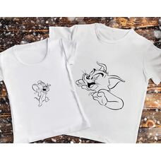 Парні футболки з принтом - Том і Джеррі ч/б