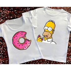 Парні футболки з принтом - Гомер і пончик