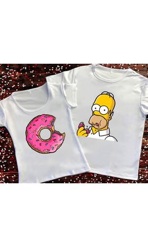 Парні футболки з принтом - Гомер і пончик
