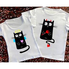 Парні футболки з принтом - Кіт Ангел та Демон