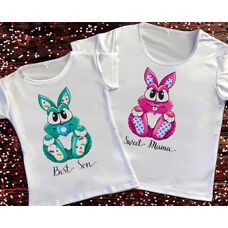 Парні футболки з принтом - Мама і син кролики