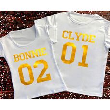 Парные футболки с принтом - Clyde 01/Bonnie 02