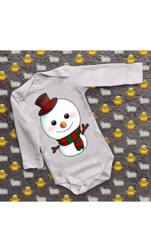 Дитячий боді з принтом - Сніговик в шляпі