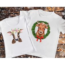 Парні футболки з принтом - Пара молодих корів