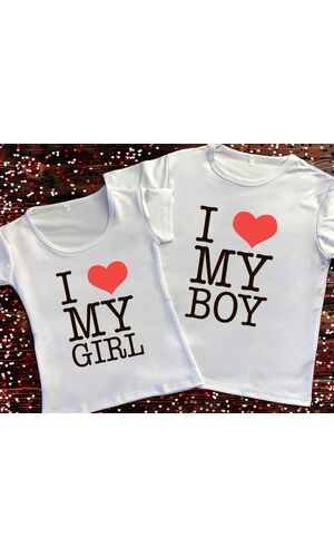 Парні футболки з принтом - I love my boy/girl