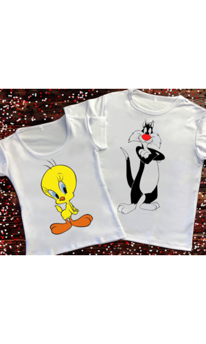 Парні футболки з принтом - Сільвестр та Твіті