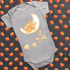 Детский бодик с принтом - Сонний мишка на Луне с звездами