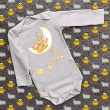Детский бодик с принтом - Сонний мишка на Луне с звездами