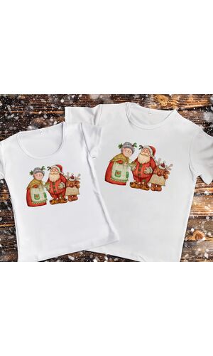 Парні футболки з принтом - Дід і Бабуся мороз з оленьом