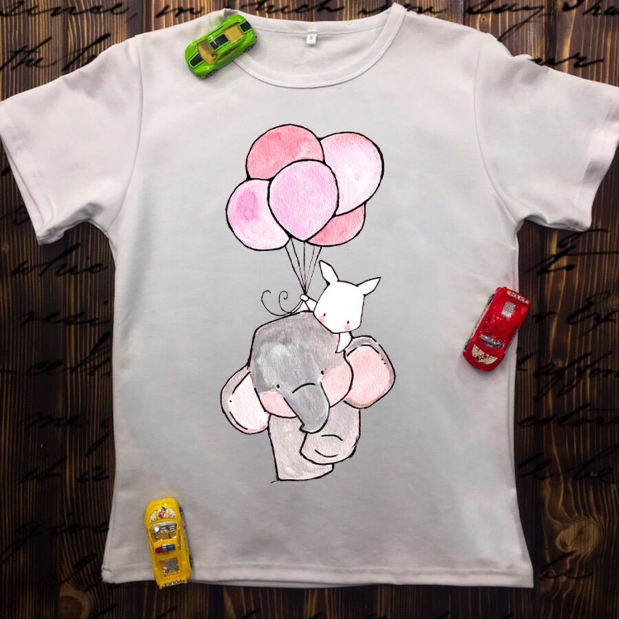 Детская футболка  с принтом - Слон с шариками