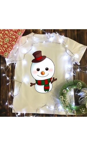 Дитяча футболка з принтом - Сніговик в шляпі