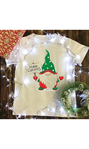 Дитяча футболка з принтом - Зелений гном Merry Christmas