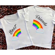Парные футболки с принтом - Best Friends rainbow