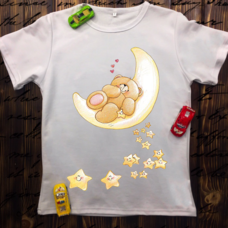 Детская футболка  с принтом -Сонний мишка на Луне с звездами