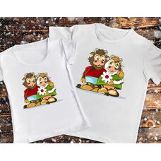 Парні футболки з принтом - Пара бичків з ромашкой