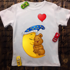 Детская футболка  с принтом -Месяц с мишкой